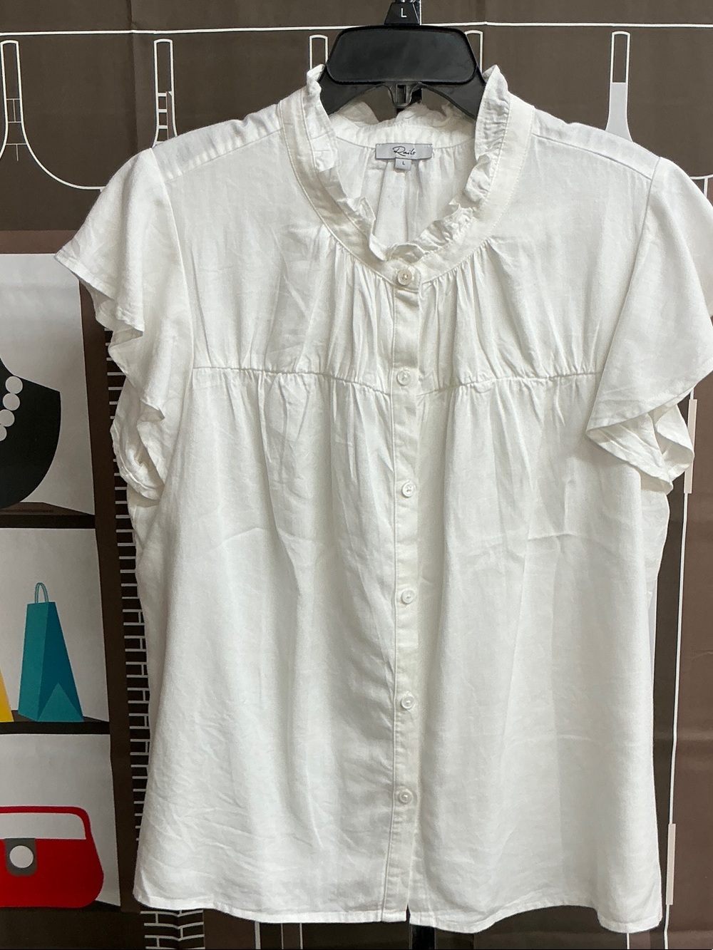 Rails White Ruffled Collar Button-Front Blouse. #2251